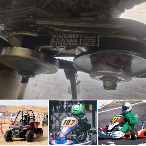 30 Series Go Kart Drive Belt Replaces 5959 and 203589 for Torque Converter Kits shown in various go-kart models
