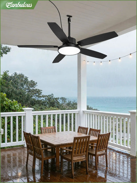 52 Inch Outdoor Ceiling Fan With Light And Remote IP65 Wet Rated Waterproof over table on covered porch