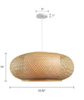 Vintage Bamboo Woven Pendant Light With Birdcage Shade, cozy rustic farmhouse chandelier, beige 23.62 inch wide wicker fixture