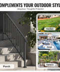 Outdoor 5 Step Stair Hand Rail Kit in Black with Installation Kit for Concrete Steps, Porch and Deck, Safe for Seniors and Kids