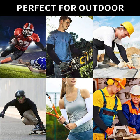 Top Tier Ice Silk Cooling Arm Sleeves With Bold Fantasy Prints showcased in various outdoor activities for sun protection.