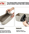 Set Of 8 Small Woven Storage Baskets For Easy Home Organization In Bathroom Closet And Shelves Rope Bin Cubes being shaped using iron and steaming methods