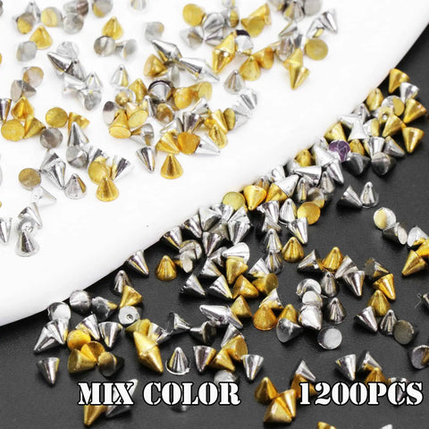 Dope Acrylic Punk Nail Spikes Six Hundred Piece Set Three Color Metallic Cone Rivet Studs For Goth Nail Art Diy Crafts Jewelry Decor Vibe Boosters For Fresh Manicure Looks