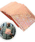 Air Cushion Bubble Mailers Self Adhesive 15x13cm Pack Of 20 Clothing Shipping Envelopes, rose gold color, shown close-up