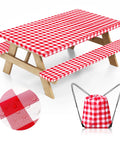 Picnic Table Cover With Bench Covers And Bag Red Waterproof Heavy Duty Vinyl 72 By 30 Inches With Elastic Edges 3 Pack Camping Essentials