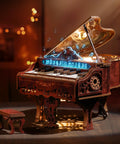 3D Wood Puzzle Piano Kit With LED Lights, vintage style wooden keyboard as interactive craft and home decor