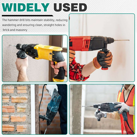 Otoolling 2-Pack 1x14in carbide-tipped SDS-Plus drill bit lengtheners for concrete and masonry, shown in use.