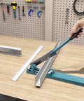 Manual Wire Duct Cutter For PVC Trunking And Open Slot Ducts in use on a workbench, blue handle, cutting duct with sharp burr-free blade.