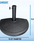 20 lb Half Round Patio Umbrella Base With Adjustable Post Fit Up To 1.9 Inches, Weather Resistant And Textured Surface