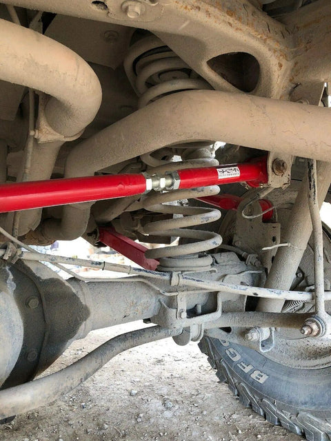 Adjustable Rear Panhard Track Bar With Polyurethane Bushings For GM SUVs 2000 2020 Tahoe Escalade Suburban Yukon Avalanche Hummer H2 Bolt In Red Powder Coated For Easy Lateral Rear Axle Centering And Tire Clearance on rear suspension