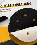 100 Pack 6 Inch 6 Hole Sanding Discs Set Dope Value with hook and loop backing, close-up of disc texture