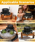 Collage of Old School Stone Grain Mill Hand Grinder for flour and seeds with stainless steel handle in various settings.