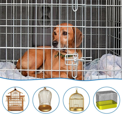 SHENLIU metal trigger snap hook installed on a dog cage door; 360-degree swivel.