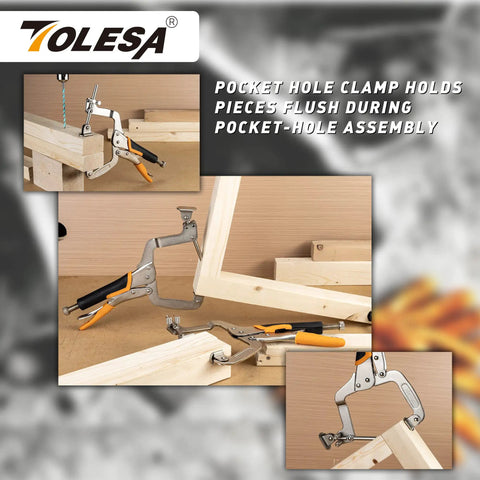 Two Ways 11 Inch Pocket Hole Clamps for Woodworking, metal face, adjustable 90-degree right angle clamps securing wooden boards