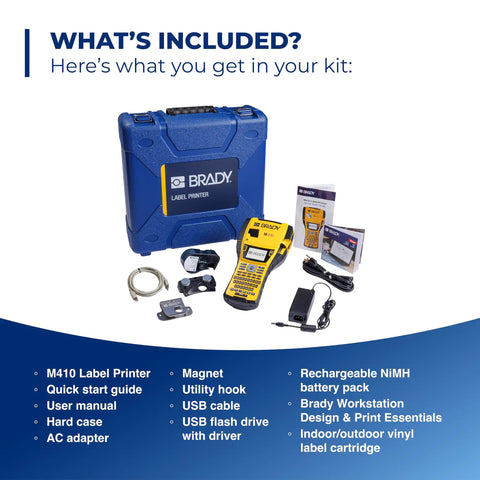 M410 Handheld Portable Label Printer Kit With Carrying Case, Rechargeable Battery And Charger, Spare Label Cartridges