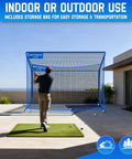 Heavy Duty Golf Hitting Net 10x7ft With Extra Striking Net For Backyard Practice Indoor Outdoor Use visible with golfer