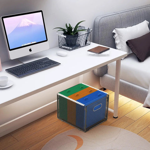 Collapsible Mesh Hanging File Crates With Handy Carry Handle Letter Size Document Holder and Portable Desk Organizer in home office.