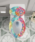 Colorful elongated toilet seat for bathroom with floral design, 14.5" x 18.5", fits most standard toilets.