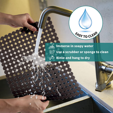 2 Pack Kitchen Sink Mat Set For Stainless Steel And Ceramic Sinks, Eco Friendly PVC Bottom Protector, Dots Design, shown being rinsed