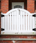Heavy Duty Fence Gate Hinges 3.5 Inch By 4.5 Inch Black Exterior Outdoor Hinges on white wooden gate