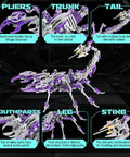 Detailed view of Dope 3D Metal Scorpion Puzzle Laser Cut DIY Challenge No Glue Snap Together 6 Inch Lifelike Scorpion for Adults and Teens Collectible Decor for Puzzle Fans and Nature Lovers Purple, featuring parts breakdown.