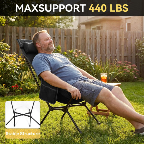 Ultra Lightweight Portable High Back Camping Chair With Head Support 440 Lbs Capacity Ultralight Folding Design In Use