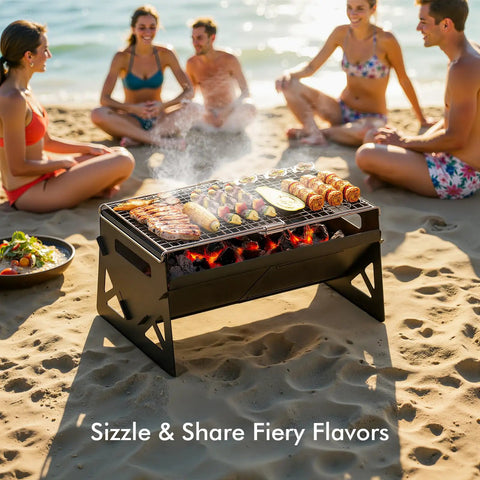 Charcoal Folding Portable Grill With Carry Bag For Outdoor Cooking Campfire On The Go Beach Gathering BBQ Session
