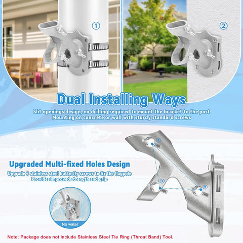 1 Inch Flag Pole Holder For Outdoor House Use, Heavy Duty Aluminum 2 Position Flag Pole Bracket Mount With 3 Fixed Holes