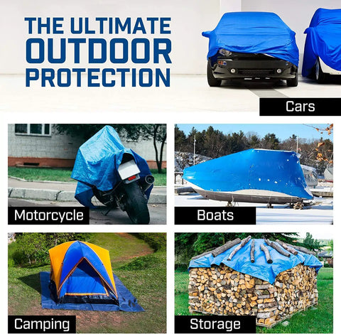 Tough Waterproof Heavy Duty Poly Tarp 12x16 Foot With Grommets Every 36 Inches 8x8 Weave 5 Mil Thick for cars, motorcycles, boats, camping, and storage