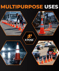 Collapsible 28 Inch Orange Traffic Cone Set For Parking Lot Roadside Emergency Construction Work Zones And Vehicle Safety Reflective Cone Pack Of 3 Great For Traffic Control Night Visibility And Easy Storage used in various safety scenarios.