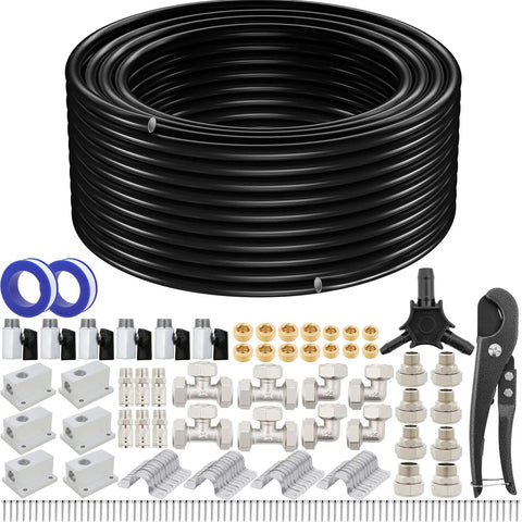 3/4 Inch By 200 Ft Black HDPE Air Piping Kit With Aluminum Wall Outlet Blocks For Rapid Shop And Garage Air System Includes Pro Grade Fittings Clamps Pipe Cutter And Removal Tools
