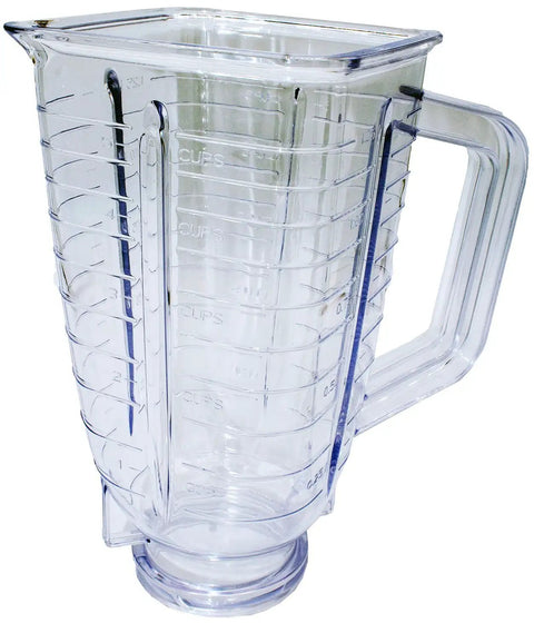 40 Oz Square Top Blender Jar Replacement For Oster Blenders 5 Cup Plastic Jar Compatible With Osterizer Models, clear side view.