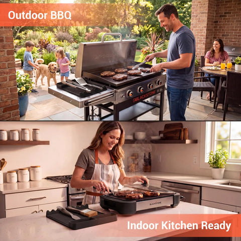Silicone Grill Mat Two Pack for Blackstone 16x11.5 Inch Non Slip Tool Mats in use for outdoor and indoor cooking