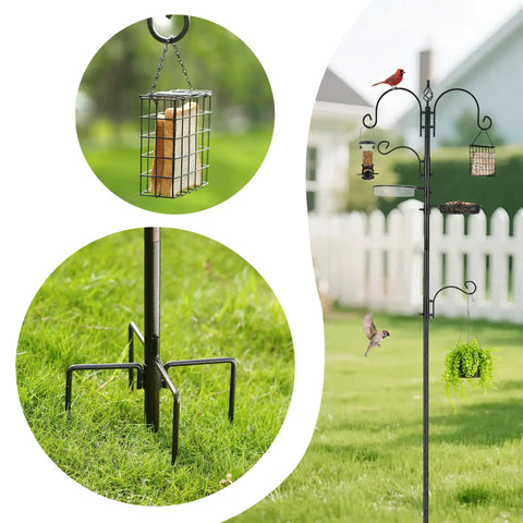 Bird Feeding Station Kit With Adjustable Hooks And Trays, Tough Pole System For Hanging Big And Small Feeders, Suet Feeder, Bird Bath, And Planter Hanger For Easy Install To Attract Wild Birds All Season