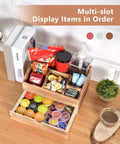 Coffee Station Organizer With Pod Drawer And Tea Bag Holder Rustic Wooden Coffee Bar Rack for countertop use, neatly organized display.