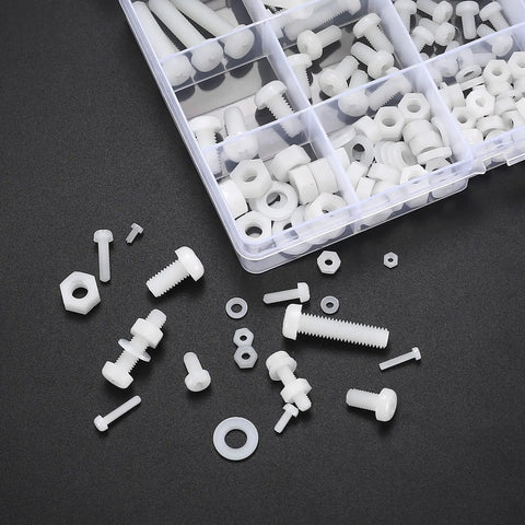 447 Piece White Nylon Pan Head Screws Bolts Nuts Washers Assortment Set M2 To M6 Metric Full Threaded Hex Head Fasteners For DIY Projects