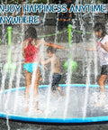 Children playing on 10 Ft Extra Large Non Slip Splash Pad For Kids Adults And Dogs Blue Backyard Water Play Mat Giant Sprinkler Pool Toy