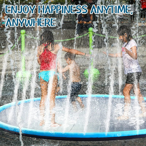 Children playing on 10 Ft Extra Large Non Slip Splash Pad For Kids Adults And Dogs Blue Backyard Water Play Mat Giant Sprinkler Pool Toy