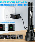 USB charging 99,000 Lumen Rechargeable Flashlight 2 Pack With 7 Modes LED IPX7 Waterproof Beast Bright Long Range Beam Up To 3280 Feet