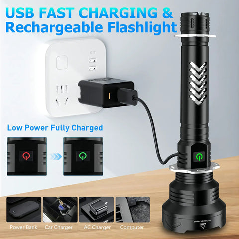 USB charging 99,000 Lumen Rechargeable Flashlight 2 Pack With 7 Modes LED IPX7 Waterproof Beast Bright Long Range Beam Up To 3280 Feet