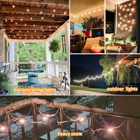 Outdoor String Lights 100Ft LED Globe Bulbs For Patio Gazebo Waterproof Shatterproof UL Listed G40 Bulbs 0.6W lit in various settings