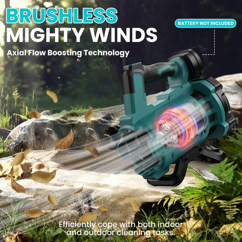 Cordless Leaf Blower With Brushless Motor, 480 CFM, Up To 130 MPH, Six Variable Speeds, showing air flow in outdoor setting