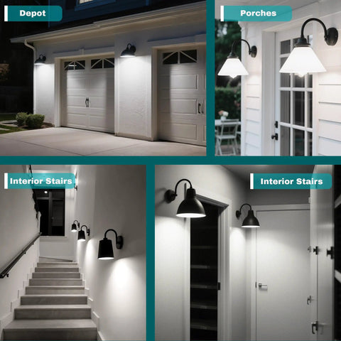 4 Pack Motion Sensor LED Light Bulbs 12W 100W Equivalent Auto On Off Indoor Outdoor Dusk Till Dawn Security Lighting For Porch Garage Basement Hallway Stairs installed in porch and stairs fixtures