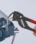 Three Piece Black Pliers Wrench Set built for quick grips and turning, high leverage tool gripping metal in vise