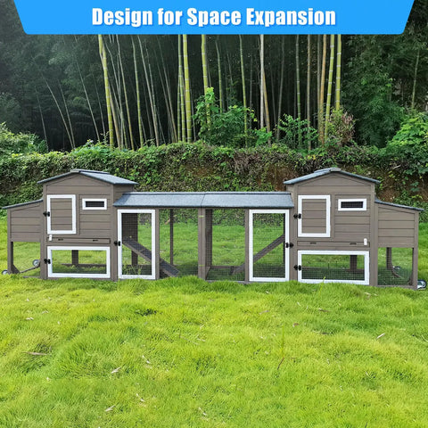 Wooden Chicken Coop With Run And Nesting Box For Backyard Garden, Outdoor Waterproof Hen House with design for space expansion.
