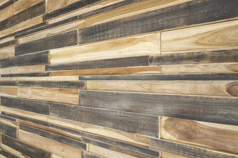 Teak Wood 3D Wall Panels Set Of 6 For DIY Accent Wall Dope Design Handmade Unique Planks With Varying Thickness 9.2 Sq Ft Coverage