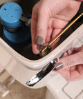 Hands installing Universal Metal Toilet Tank Lever Chrome Replacement Handle With 8 Inch Lift Arm And Adjustable Chain Holes