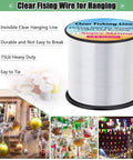 Clear Nylon Fishing Line For Hanging Decor And Crafts 0.8mm Thick Heavy Duty Picture Frame Wire With 70 Pound Strength 656 Feet And 100 Crimp Sleeves Perfect For Balloon Garlands And Photo Displays spool with decor examples.