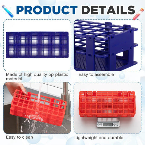 40 Hole Plastic Test Tube Rack Set With Detachable Tube Holder Colorful Blue And Red Lightweight Yet Durable Lab Organizer
