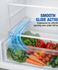 Sturdy Replacement Refrigerator Crisper Drawer Center Slide Rail Brings Slick Gliding Action Again Zero Headaches Needed Quick Hands On Fits W10671238 Kitchen Appliance Part with fresh vegetables in fridge.